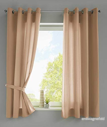 Gardinlåda uppsättning av 2 gardiner halsduk öljetter "Berlin" H x B 175 140 cm sand ogenomskinlig mikrosatin ljusgenomsläpplig enfärgad matt, 20405N2 4041984850843