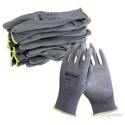 NITREX 290G arbets och säkerhetshandskar, 10 par svarta allmänna hanteringshandskar med PU palmbeläggning, storlek 10, XL 8435140702194