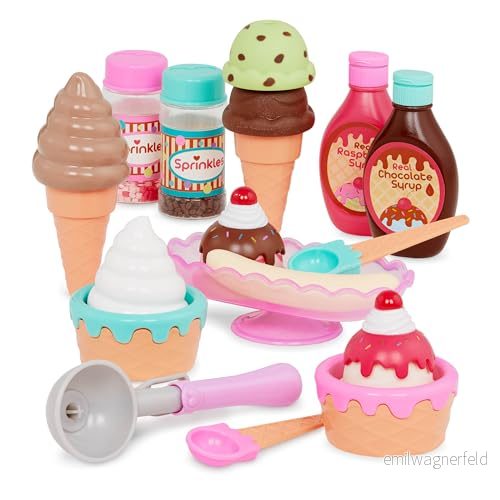 PLAY Circle Sweet Treats glasskiva glassleksak med isbollar, iskoppar, våfflor, sås, strö, isportionerare för barn från 3 år (21 delar) 785924927823