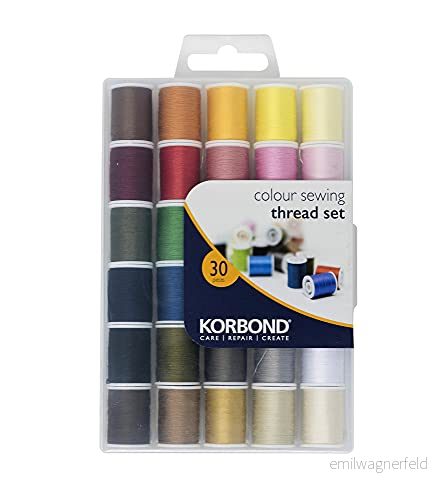 Korbond Trådset för alla ändamål 1350 m polyestersytråd 30 färger x 45 hand och maskinsy hantverkstråd inkluderar svart tråd symaskin vit sytråd 5027439107808