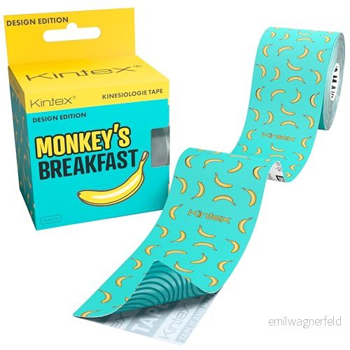 Kintex Kinesiologi Tape Design Edition, 5 cm x m, hudvänlig och vattentät kinesiologitejp, fysiotejp, medicinsk tejp, sporttejp (Monkey's Breakfast) 4260522560017