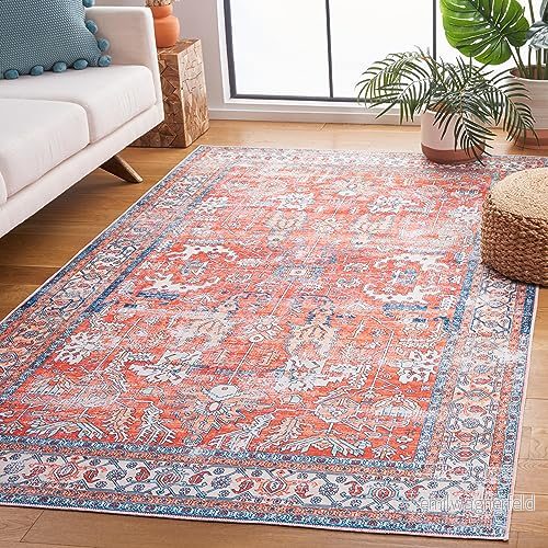 Safavieh Distressed matta för maskintvättbar och halkfri perfekt områden med hög trafik Arizona Collection, kort lugg, röd blå, 120 x 180 cm 195058853163