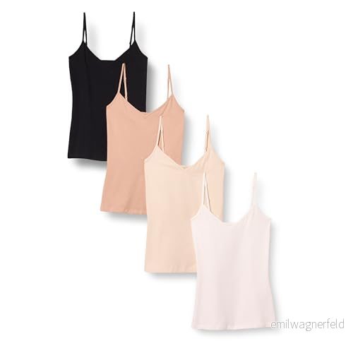 Amazon Essentials kvinnors slim fit stickade v ringad lager cami (finns i plusstorlek), paket med 4, beige/svart/kamel/vit, Large 196433793968