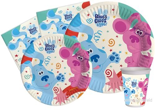 Party Tableware Set Blue's Clues for 8 people (44 pcs: plates Ø23cm, Ø18cm, cups 200ml, 20 napkins 33x33cm) in eco friendly compostable paper 8026196982687