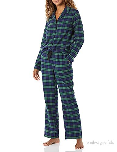 Amazon Essentials Dam flanell långärmad knapp fram skjorta och byxa pyjamasset, koboltblå grön blackwatch pläd, liten 195111654614