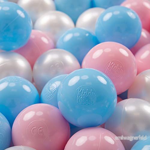 KiddyMoon 700 Ø 7 cm barnbollar, lekbollar för bollbad, baby, plastbollar, tillverkade i EU, ljusblå/rosa/pärla 5902687423392