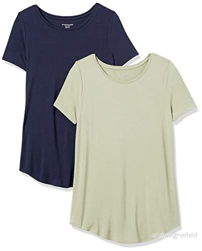 Amazon Essentials dam kortärmad scoopneck tunika, 2 pack, marinblå/salviagrön, medium 196433133474