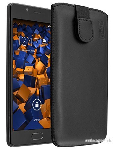 mumbi äkta läderfodral kompatibel med Wiko U Feel Lite skal läder väska Case Wallet, svart 4251077249373