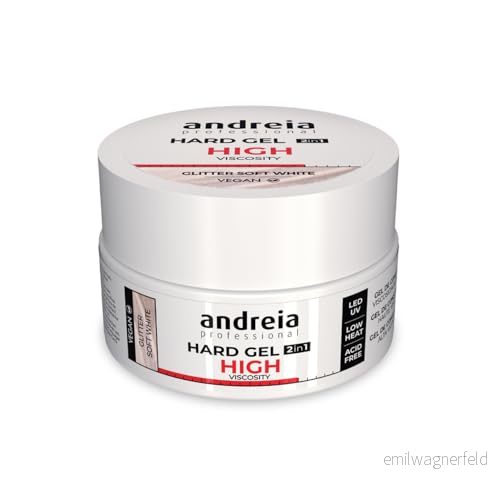 Andreia Professional Hård nagelgel bifasisk 2 i 1 LED et UV gel nagelbyggare hög viskositet för hårda starka spikar spetsar och förlängningar uppbyggnadsgel naglar färgglitter mjuk vit 22 g 5603927888833