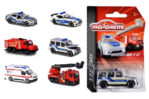 Majorette SOS insatsfordon 1 av 6 slumpmässiga leksaksbilar från S.O.S. Cars Edition för barn 3 år, räddningsfordon, 7,5 cm 3467452031506