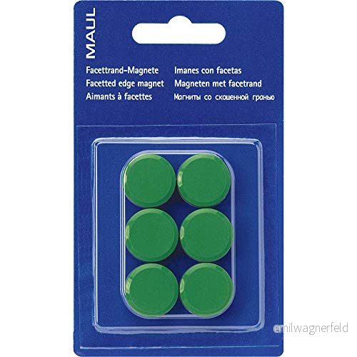 Maul Fasetterandmagneter 6 Stycken Maulpro Ø 20 mm, Minimagneter Av Plast, Starka Magneter För Whiteboard Och Magnettavla, Perfekt Kontor, Hemmakontor Verkstad, Grön 4002390027229