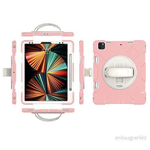 iPad Pro11 2018/2020/2021 generationen fodral med skärmskydd pennhållare kickstand handrem 360 vridbar handledsrem stativ hållbart skyddsfodral (roséguld) 755985083042