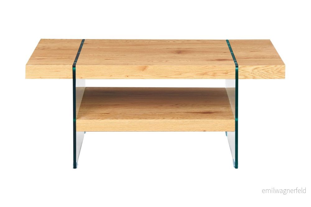 Soffbord Benina 110 cm med Förvaring Hylla Glas/Natur/Brun 4010340511148