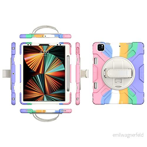 iPad Pro11 2018/2020/2021 generationen fodral med skärmskydd pennhållare kickstand handrem 360 vridbar handledsrem stativ hållbart skyddsfodral (ljus färg) 755985082922