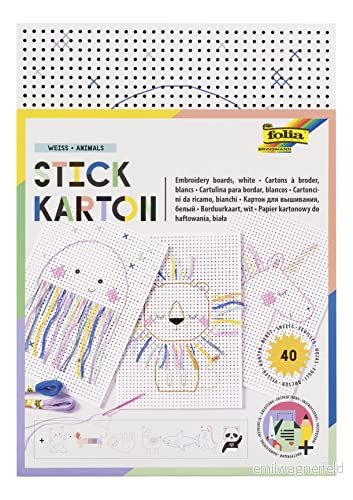 folia 2324 broderi kartong "Mix Färgglada Animals", 300 g/m², färgglatt tryckt, 17,5 x 24,5 cm, 40 ark, 8 motiv perfekt för broderiövningar 4001868127911