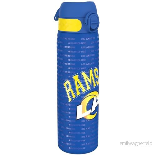 NFL Los Angeles Rams Lätt Vattenflaska I Stål, 600 ml/20 oz, Ej Isolerad, Läckagesäker, att Öppna, Säker Låsning, Diskmaskinssäker, Fällbart Lock, Passar Mugghållare, Rengöra 619098090383