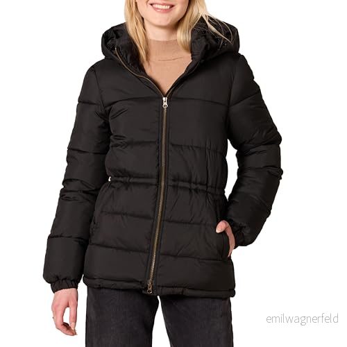 Amazon Essentials tung pufferjacka för kvinnor med dragsko i midjan, svart, Large 195111526799