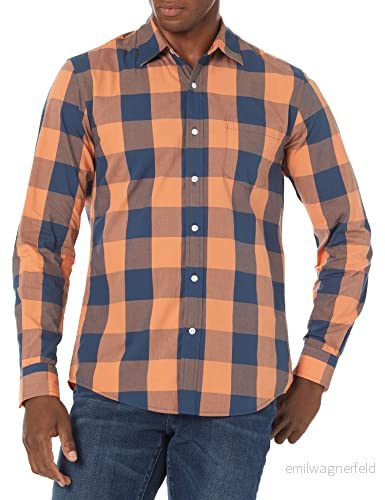 Amazon Essentials mäns Slim Fit långärmad poplin skjorta, blå orange buffel, Small 193548347659