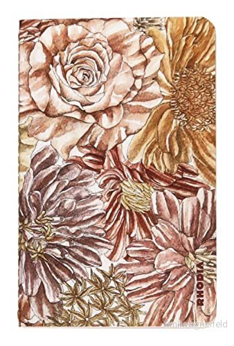 Rhodia 120028C ORANGE Botanique carnet piqûre 9x14 cm ligné, 64 pages papier ivoire 90g couverture soft touch motif Bouquet 3329681200286