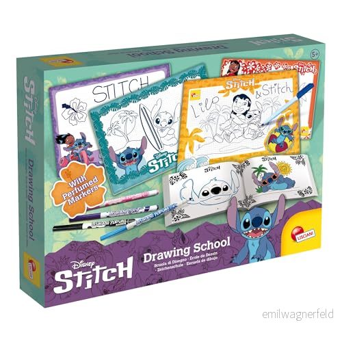 Lisciani DISNEY Stitch Drawing School Kreativt tecknings och färgläggningskit för barn från 5 år 4 suddbara tavlor, filtpennor övningsbok Lär dig skriva teckna 8008324107575