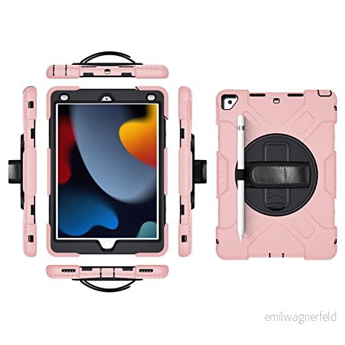 iPad mini6 2021 generationen fodral med skärmskydd pennhållare Kickstand 360 roterande handledsrem stativ robust skyddsfodral (roséguld) 755985084698