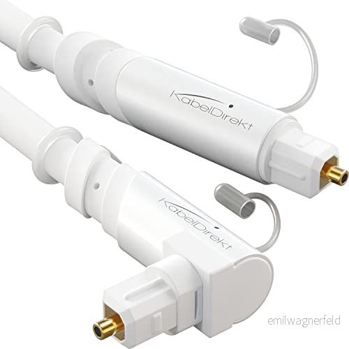 KabelDirekt TOSLINK kabel 90 vinklad med 0% signalförlust 2 m optisk ljudkabel (TOSLINK till TOSLINK, S/PDIF, fiberkabel för hemmabio, förstärkare, PS4, Xbox, Gaming, vit) 4260538857415