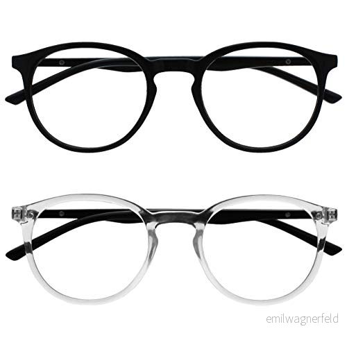 OPULIZE träffade läsglasögon 2 pack smal rund ram repbeständiga fjädergångjärn svart transparent herr dam RR60 1C +1,00 5055955364160