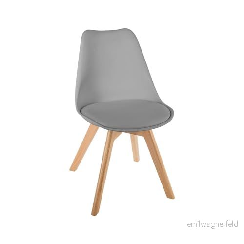 Avilia Ergonomisk köksstol Bordsstol med kudde, perfekt för vardagsrum och matsal, modern bekväm design, 52,5 x 48 82 cm, bokträ, grå 8056819030952