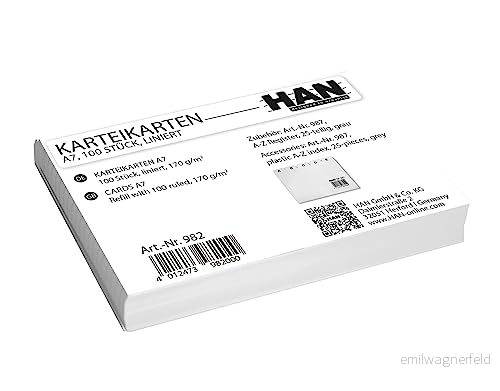 HAN kartikkort DIN A7 quer, kartikarton 170 g/m², linjerad, vit 4012473982000
