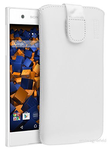 mumbi äkta läderfodral kompatibel med Sony Xperia XA1 skal läder väska Case Wallet, vit 4251077275938