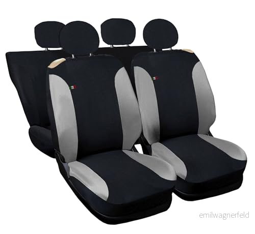Auto Accessori Lupex Bilsätesöverdrag kompatibelt med Cinquecento 500, tillverkad i Italien, polybomull, set fram och bak (svart ljusgrå ryggstöd 50e50) 8056669279136