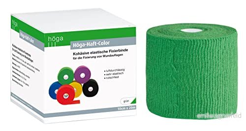 Höga Pharm självhäftande färg grön 10 cm x 20 m sträckt, kohäftigt (självhäftande) elastiskt fixeringsbinde, ventilerande, mycket elastiskt, halkfritt 4017949010218