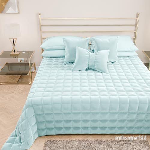 PETTI Artigiani Italiani Täcke för mellanstor säng i mjukt och varmt sammet, vårtäcke, hösttäcke, säng, himmelsblå, 100% tillverkad Italien 8053687763296