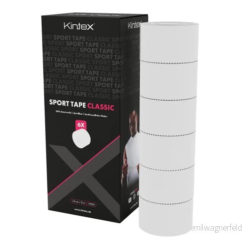 Kintex sporttejp, 6 rullar 3,8 cm x 10 m, oelastisk, styv tejp, för fixering och stabilisering av leder, fingertejp, hudvänlig, slitstark (vit) 609613625930