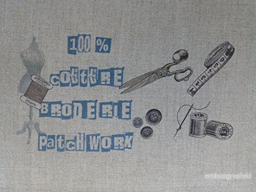 La Boîte à Broder COU048BLN tryckt kupong "100% Couture" (100% Schneiderei), linne, naturliga färger/blå 3760200499789