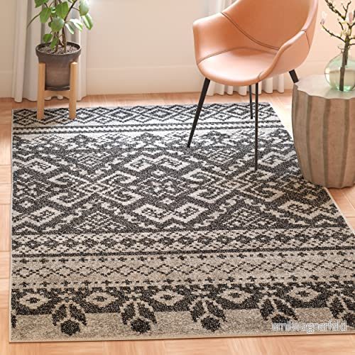 Safavieh Adirondack Collection ADR107A matta, rustik, bohemisk stil, silverfärg/svart övergång 3 x 5 tum silver/svart 683726573067