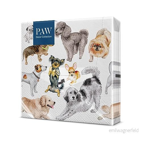 PAW Servetter Papper 3 lager 33 x cm. 20 st. Tryckt med vattenbaserat bläck. Hundar, djur. Perfekt för födelsedagsfester, trädgårdsgrillar, fester vänner. 5906360276305