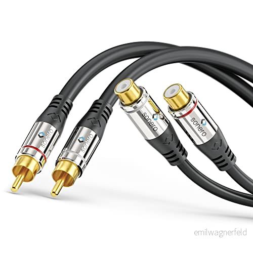 Sonero Premium 1,00 m RCA förlängning, 2 x kontakter till uttag, ljudkabel, subwoofer, hi Fi system, förstärkare, svart 4251364730423
